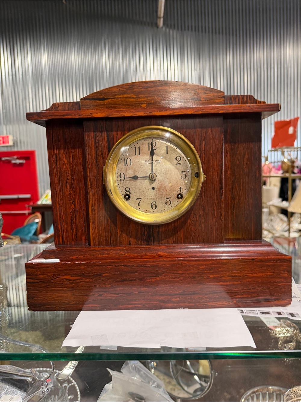 1921 Vintage-Style Seth Thomas Mantel Clock in Rich Mahogany Finish